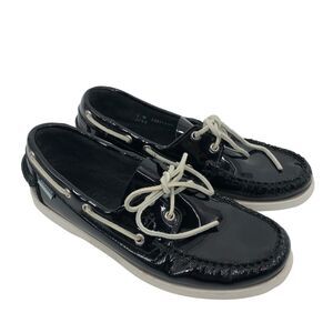 Sebago Docksides Boat Shoes Mens 9 More Like 8.5 Black Patent Leather Moccasin